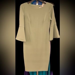 Calvin Klein sage green elegant bell sleeves boat neck sheath dress!